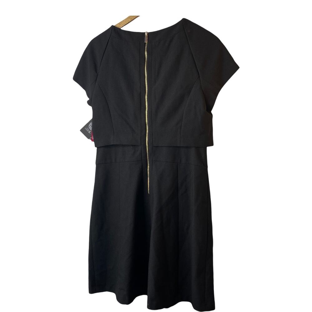 Vince Camuto Black Embellished-Neck Pop-Over Fit-and-Flare Dress Women's 8 NEW - Picture 4 of 14